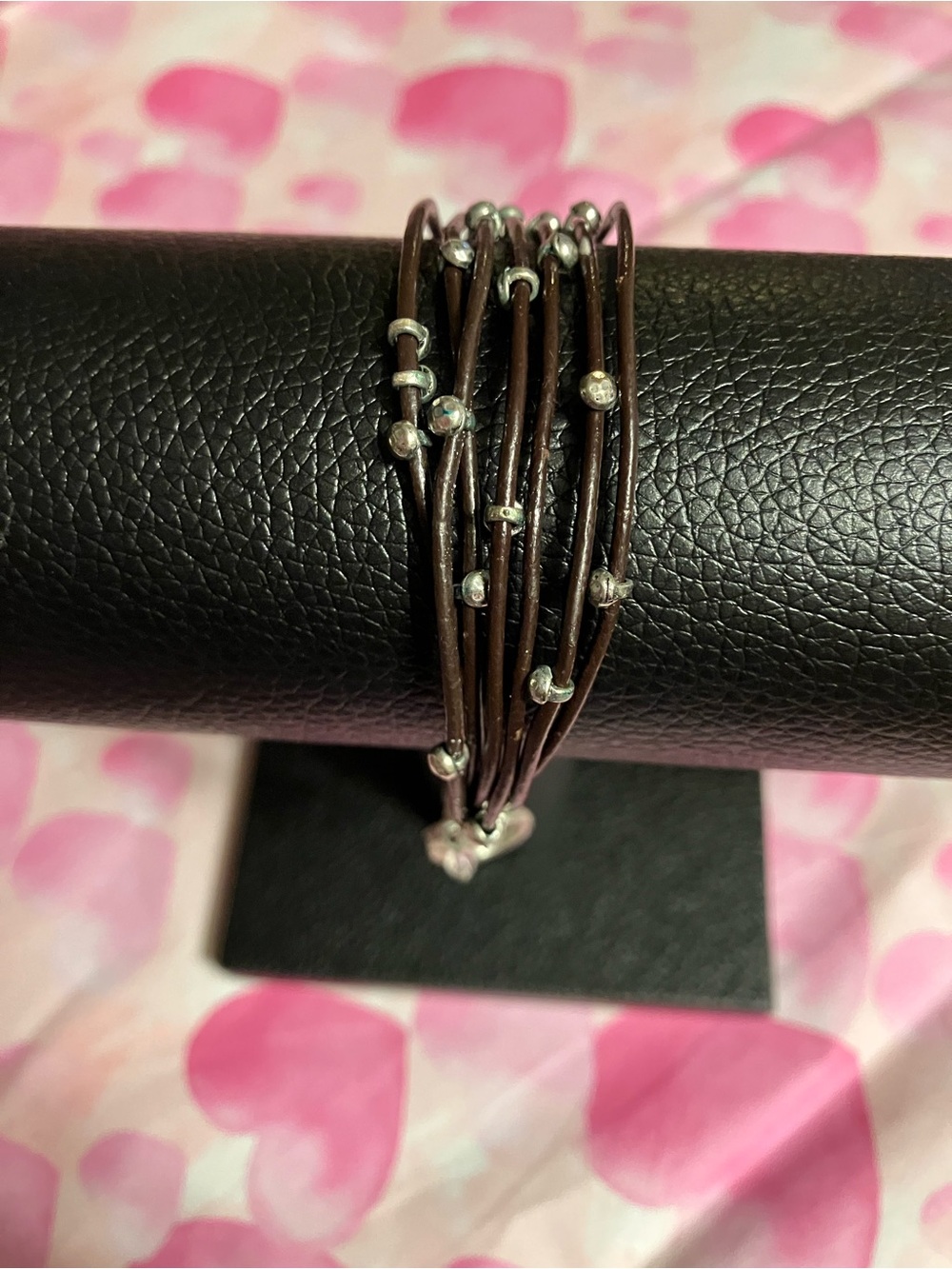 🌸Lucky Brand Brown Multi-Strand Leather Bracelet with Silver Bead Accents